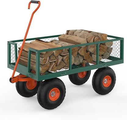 900LB Capacity Garden Cart, 3-in-1 Heavy Duty Utility Wagon with 13" All-Terrain Tires, Removable Mesh Sides & 180° Swivel Handle - Outdoor Yard Cart for Gardening, Farming, Patio Use