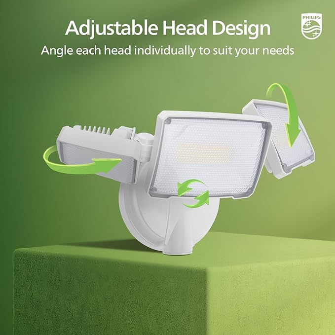 Philips 72W 7400LM LED Flood Lights Outdoor, Switch Controlled Aluminum Security Lights, 3 Adjustable Heads, Wall Mount, 5000K Daylight, Waterproof for Yard, Garage