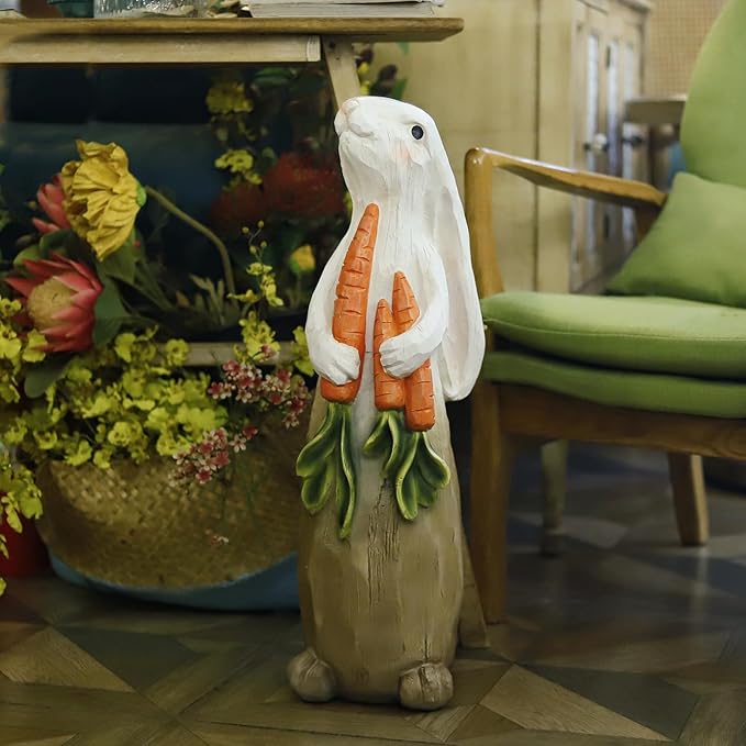 ZOEJADE 26" H Rabbit Large Statue Bunny Holding Carrot Sculpture Big Resin Outdoor Statues Indoor Decor Animal Ornament for Home Garden Lawn Yard Balcony Gifts Birthday Easter Housewarming Christmas