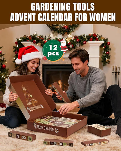 Gardening Christmas Advent Calendar for Adult Women Men 2025, 12 Days Gifts Garden Hand Tools Set with Storage Bag and Garden Gloves, Outdoor Plant Gardener Kit for Male Mom Dad Husband Wife Boyfriend