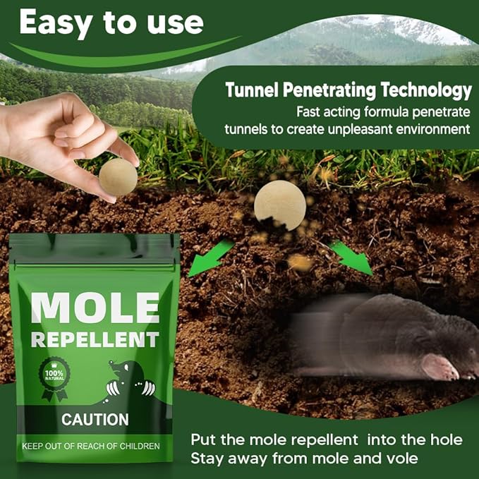 Mole Repellent Outdoor, Gopher Repellents, Vole Repellent for Lawn, Natural Groundhog Repellent, Safe for People & Pets, Mole Repellent for Lawn and Garden, 3 Months Protection -10P