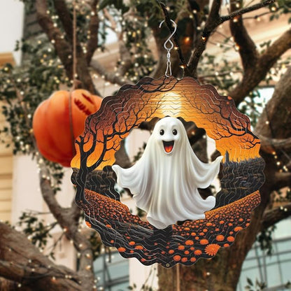 Hanging Wind Spinner Halloween Decor 10 Inch 3D Stainless Wind Spinner for Hanging Outdoor Holidays White Ghost Wind Spinners for All Saints' Day Room Party Garden Decor Outside