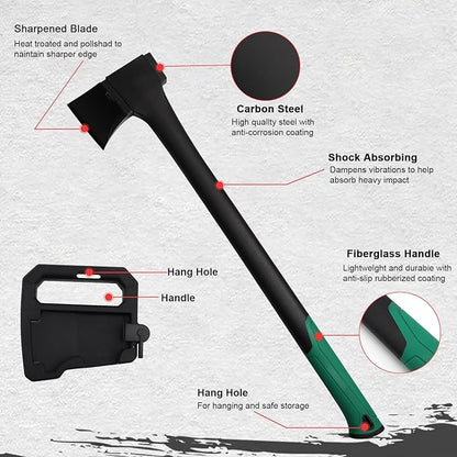 Camping Hatchet 31.8 Inch,Survival Hatchet Tactical for Wood Chopping and Kindling,Hatchet Axewith V Grind Blade, Lightweight Nylon Fiber Handle,for Outdoor Survival, Gardening, Hiking (L)