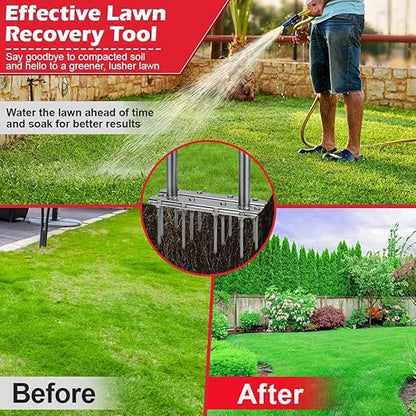 Lawn Aerator Tool, 43.3" Pre-Assembled Lawn Aerator with 12 3.5" Lengthened Iron Spikes, Efficient Manual Grass Spikes Aerator for Yard Aerating, Garden Tools, Easy to Use