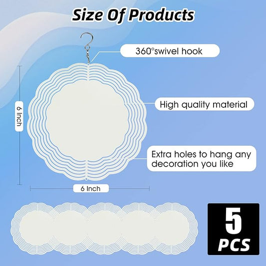 5 Pack Sublimation Wind Spinner Blanks 6 Inch Wind Spinners Sublimation Blanks 3D Aluminum Metal Wind Spinners for Yard and Garden Indoor Outdoor Window Porch Front Door Decoration Round