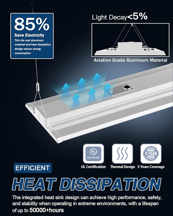 LED Linear High Bay Light 4-Pack, 130W 19500LM 0-10V Dimmable 5000K Daylight, Adjustable High Bay LED Shop Lights Lighting Fixtures for Garage Warehouse Workshop, UL