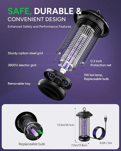 Buzbug LED Bug Zapper Indoor Outdoor, 10 Years Lifespan, 6.5ft Power Cord, IPX4 Waterproof, High-Voltage, Mosquito Zapper, Fly Trap Mosquito Trap, Fly Killer Fly Zapper -MO008C