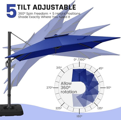 Hotime 10ft Patio Cantilever Umbrella Deck Offset Double Roof Umbrellas,sombrillas de patio Large Rectangular tilt umbrella with 360°Rotation&Heavy-Duty Aluminum Frame,for Poolside Garden,Dark Blue