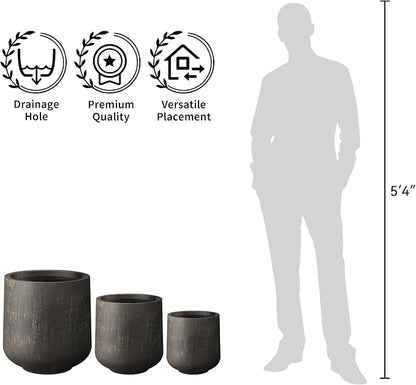 Kante 15.3" Dia Round Concrete Planter, Outdoor Indoor Large Plant Pots Containers with Drainage Hole and Rubber Plug for Home Garden Patio, Oil Rubbed Bronze