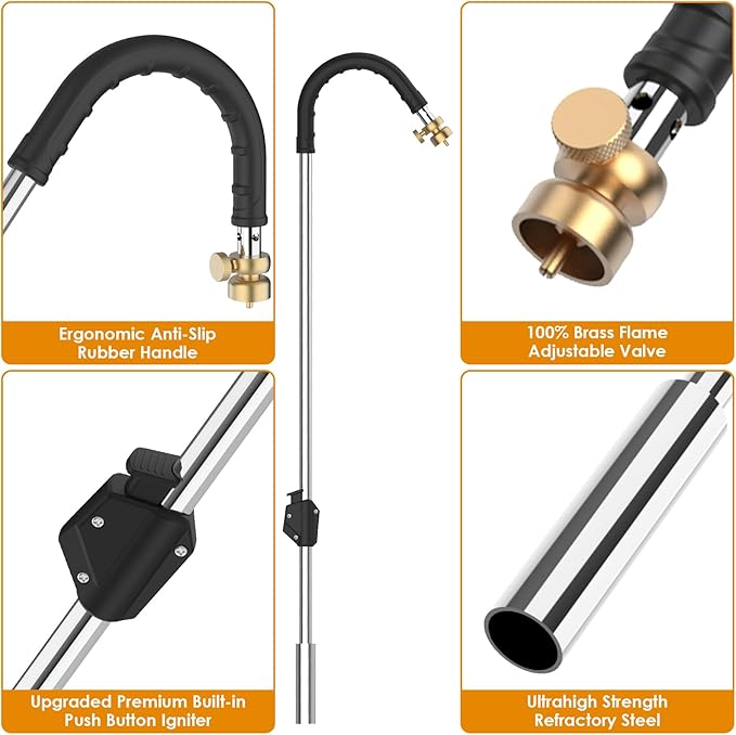 Weed Torch Propane Burner,Blow Torch Weed Burner with Self Igniting(Turn the Knob Slightly Before Ignition),Anti-slip Rubber Handle for Weeding,Melt Ice,Charcoal Starter-Fuel Not Included