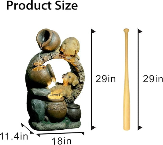 29''H Outdoor Garden Water Fountain,3 Tier Cascading Bowls Dog Waterfall Fountain with Lights for Garden, Patio, Backyard, Deck, Porch and Home Art Decor