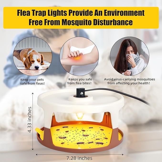 4 Pack Flea Traps for Inside Your Home, Flea Light Trap for Indoor Flying Insect Control Trapper with 12 Bulbs, 12 Sticky Pads Refills Bed Bug Trap for House Indoor