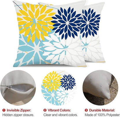 DFXSZ Outdoor Throw Pillow Covers 18x18 Inch Set of 2 Waterproof Spring Summer Geometric Elegant Yellow Blue Outdoor Pillow Covers for Patio Funiture Garden Couch 158W18