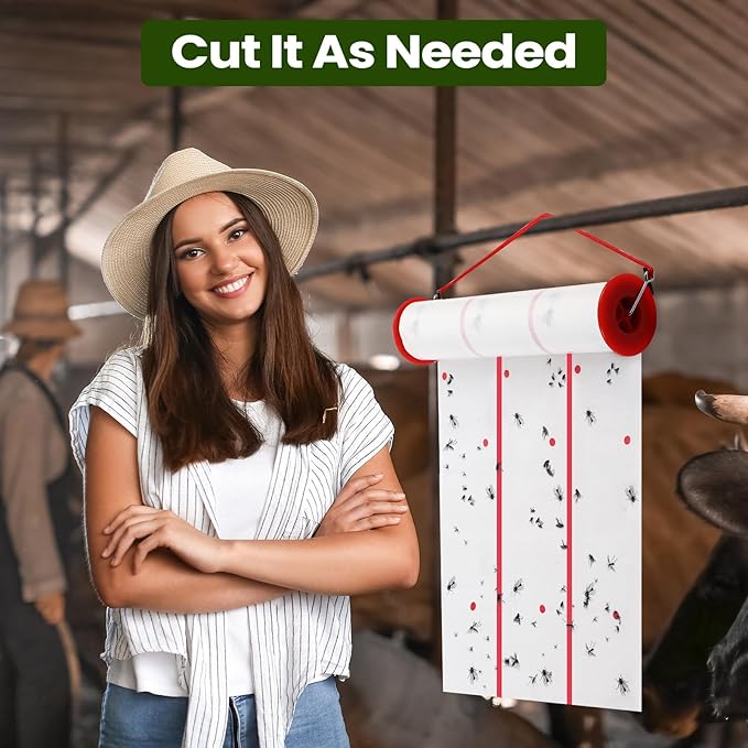 Qualirey Giant Sticky Fly Traps,30 Feet Fly Strips for Indoor Outdoor Hanging Flying Tapes Non Toxic Ribbon Fruit Gnat Killer for Mosquito Plants House Horse Stable (White,2 Pcs)