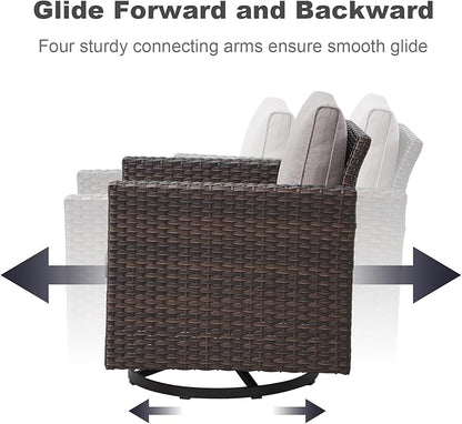 Luxury Outdoor Swivel Rocker Patio Chairs Set of 2, Swivel Patio Chairs for Porch, Yard, Deck, Poolside, Brown/Beige
