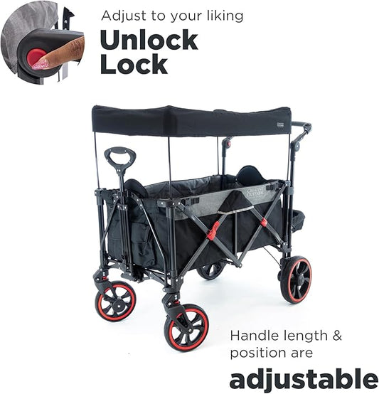 Creative Outdoor Push Pull All-Terrain Collapsible Folding Stroller Wagon for Kids, 150lbs Weight Capacity, Platinum Series, Beach, Park, Garden & Tailgate, (Black)