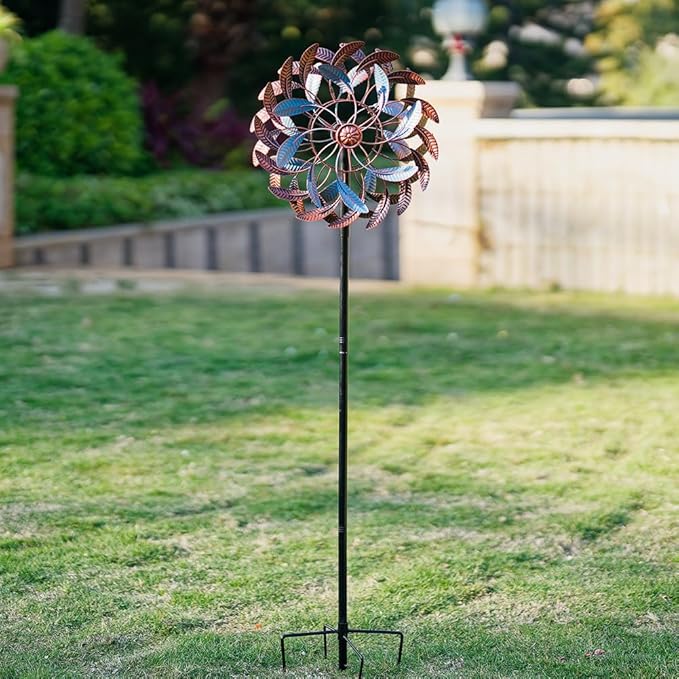 360° Wind Spinners Outdoor,13” Kinetic Wind Spinner,Yard Art Windmill with Metal Stake,Vintage Metal Wind Sculptures & Spinners,Waterproof Pinwheels Large Wind Spinner for Yard and Garden