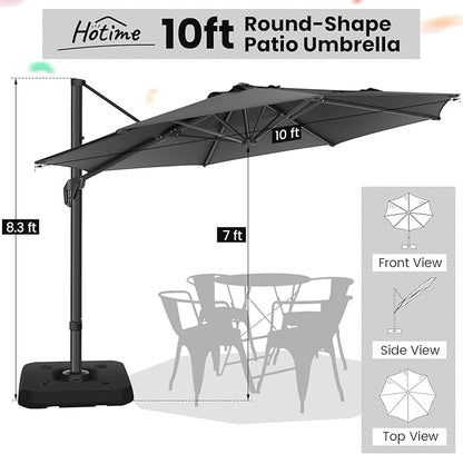 Hotime 10ft Patio Umbrella Outdoor Patio Windproof and Height adjustable, Heavy Duty Aluminum Round Offset Patio Umbrella Cantilever Pool Umbrella with 360°Rotation for Garden Deck Pool, Gray