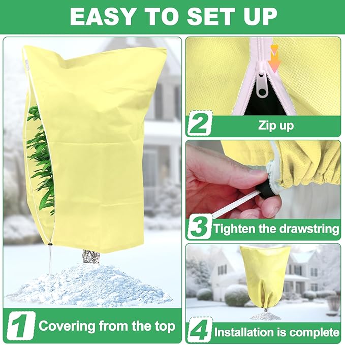 2 Pack Winter Plant Covers Freeze Protection, 47.2" X 70.8" Frost Cloths for Outdoor Plants with Zipper Drawstring, Tree Covers for Winter Cold Weather Plant Covers Bags Shrubs Trees Jacket