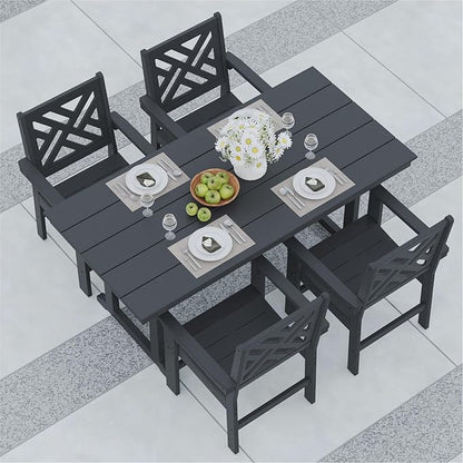 5-Piece Outdoor Dining Set, HDPE All-Weather Patio Table and Chairs Set for 4, Outdoor Patio Furniture Sets with Umbrella Hole for Outside, Deck, Backyard, Garden (Black)