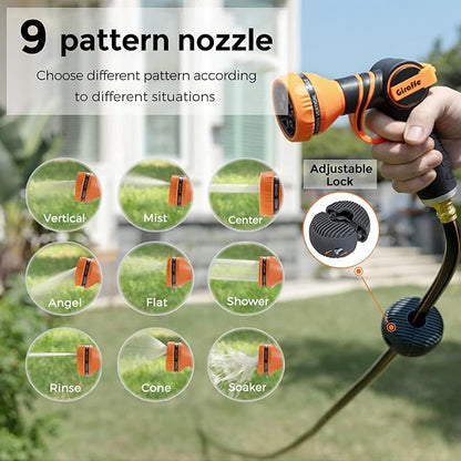 Giraffe Tools Retractable Hose Reel 1/2 in x130 FT PRO Metal Bracket Wall Mounted Heavy Duty Hose Reel with 9 Pattern Nozzle 180 Deg Swivel, Metal Bracket Any Length Lock (1/2 130FT PRO, Dark Grey)
