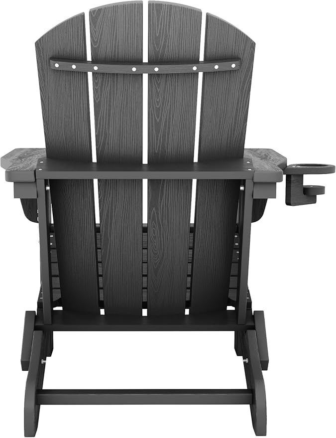 KINGYES Adjustable Folding Adirondack Chair with Footrest & 4-in-1 Multi-Functional Armrest Organizer Set of 4, HDPE Foldable Reclining Adirondack Chair with Pull-Out Ottoman, Grey