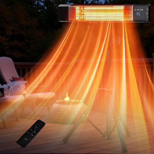 Outdoor Heaters for Patio, Patio Heater with Remote,3 Heat Level&24H Timer, IP65, Overheat Protection, Wall Mount/Tripod, Infrared Electric Patio Heaters for Outdoor Use, Garage, Porch, Indoor