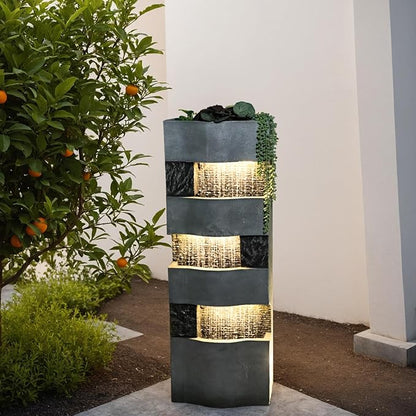 40.5''H Garden Water Fountain Outdoor,4 Tiers Floor Standing Waterfall Outdoor Fountains with LED Lights for Garden, Patio, Backyard, Deck, Porch and Home Art Decor