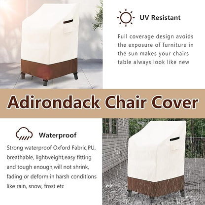 Stackable Patio Chair Covers Waterproof Patio Furniture Covers, 28 W x 36 D x 47 H InchesFits for 4-6 Stackable Dining Chairs 2 Pack (Beige & Brown)