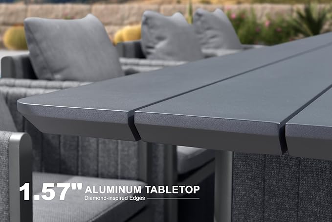 PURPLE LEAF 11 Pieces Patio Dining Set Outdoor Modern Conversation Set Rectangular Aluminum Dining Table and Chairs with Olefin Cushions Pillows for Garden Backyard Kitchen Grey