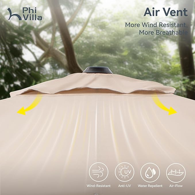PHI VILLA 10ft Cantilever Patio Umbrella with Crank Handle, 7-Level Tilt & 360° Rotation, Aluminum Square Outdoor Offset Umbrella Windproof & Crashproof for Garden, Deck, Pool (Beige)