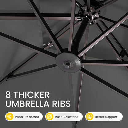 10x10 FT Cantilever Patio Umbrella with Base Included Double Top Outdoor Square Large Heavy Duty Aluminum Offset Umbrellas with 7 Level Tilt 360-degree Rotation for Pool Garden Deck,Grey