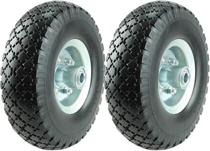 KF4003 Twin Pack 10-Inch Solid Rubber Tire Wheels Replacement 3.00-4 Tires Wheels Flat Free with 5/8" Bearings 2.15" Offset Hub Perfect for Hand Truck Wheelbarrow Garden Cart Non-Flat