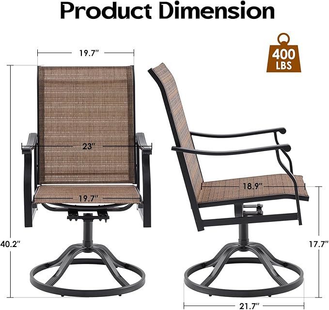 Patio Swivel Chairs Set of 4, Outdoor Dining Chairs with Textilene, Swivel & Rocker Metal Outdoor Patio Dining Chair All-Weather for Backyard, Brown Fabric with Black Frame
