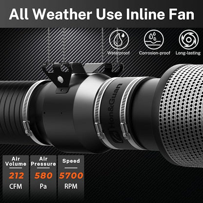 Hon&Guan PRO 4 Inch Inline Duct Fan - 212 CFM with Quiet EC Motor & Temperature Humidity Smart Controller, Ventilation Exhaust Fan for Heating Cooling, Grow Tents, Hydroponics (Black&Orange)