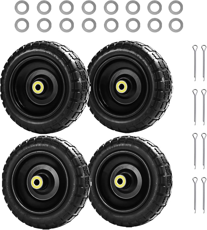 10" Solid Tires (4-Pack) - 4.10/3.50-4 Flat-Free Replacement Wheels for Gorilla Carts, Wheelbarrows, Garden Carts & Utility Wagons - 5/8" Axle Bore 2.1" Hub