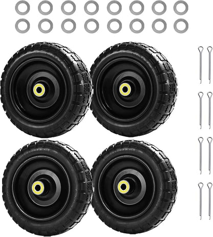 10" Solid Tires (4-Pack) - 4.10/3.50-4 Flat-Free Replacement Wheels for Gorilla Carts, Wheelbarrows, Garden Carts & Utility Wagons - 5/8" Axle Bore 2.1" Hub