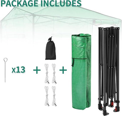 EAGLE PEAK Instant Pop-up Greenhouse, Indoor Outdoor Plant Gardening Green House, Roll-Up Zipper Doors and Side Windows, Walk in 8x6 ft, Green/Clear