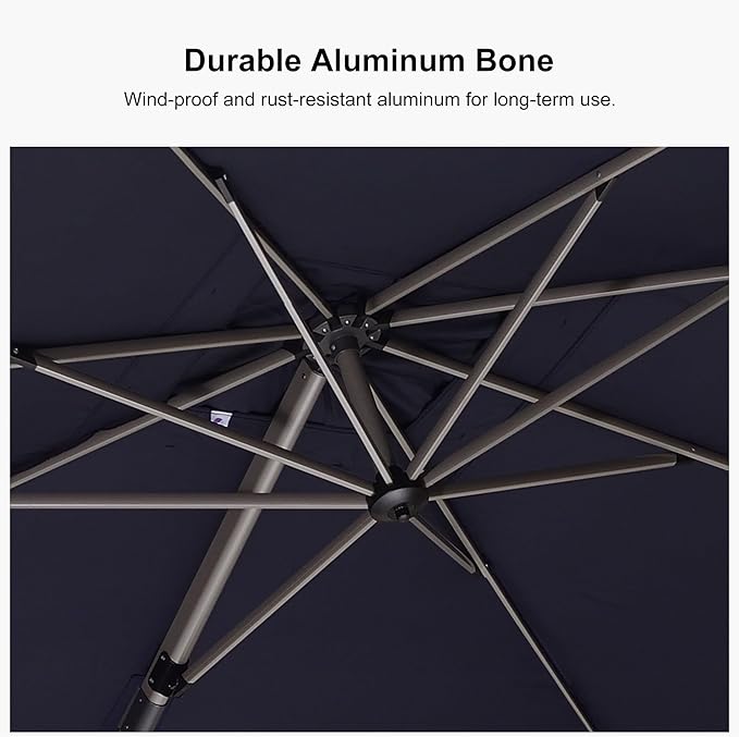 PURPLE LEAF 11.5' X 8' Left-right Tilting Patio Umbrella Outdoor Swivel Cantilever Umbrella Aluminum Offset Umbrella with Champagne Frame and 360-degree Rotation for Garden Deck Pool, Navy Blue