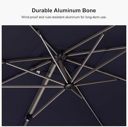 PURPLE LEAF 11.5' X 8' Left-right Tilting Patio Umbrella Outdoor Swivel Cantilever Umbrella Aluminum Offset Umbrella with Champagne Frame and 360-degree Rotation for Garden Deck Pool, Navy Blue