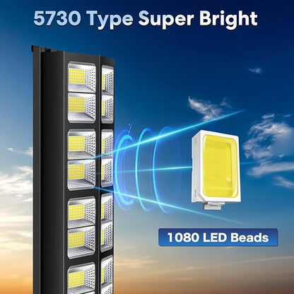 8000W Solar Street Lights Outdoor Waterproof, Dusk to Dawn Solar Lights Outdoor with Motion Sensor and Remote Control for Yard, Parking Lot, Garage, Street