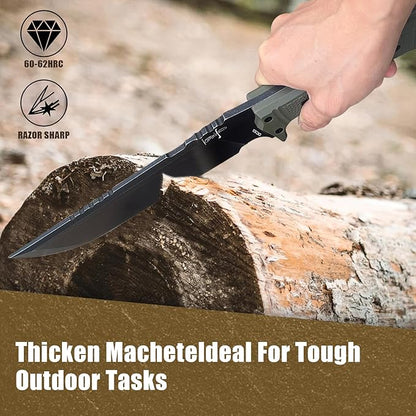Machete w Kydex Sheath, 15'' Camping Machetes for Cutting Trees Heavy Duty,DC53 Steel Blade - 62 HRC, Full Tang Survival Machete w Firestarter, Non-Slip Handle, Ideal for Yard Work, Hunting,Outdoor