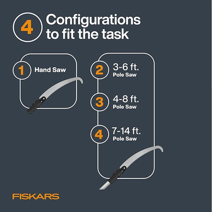 Fiskars XtendControl Extendable Tree Pruner (14 ft), Adjustable Branch Trimmer with 15" X2 Hook Bill Saw, 3-6 ft & 4-8 ft Extension Poles, and Secure Locking System for Precision Cutting