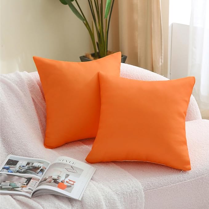 18" x 18" Throw Pillows, Outdoor Waterproof Pillows with Inserts, Square Decorative Pillows for Patio Furniture Garden Couch Sofa Home(Orange, Set of 4)