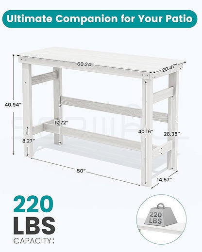 SERWALL 41" Outdoor Bar Table, HDPE Patio Bar Counter Height Table, All Weather Adirondack Outdoor Bar Height Table, Rectangle Patio Bar Table for Outside, Garden, Backyard, Balcony, Poolside, White