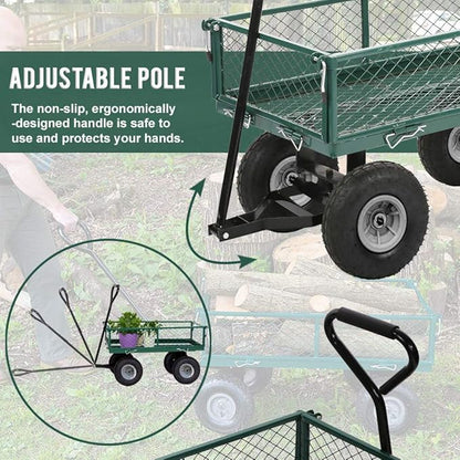 BestMassage Heavy Duty 500 Lbs Capacity Mesh Steel Garden Cart Folding Utility Wagon with Removable Sides for Beach Lawn Yard Landscape (Deep Green)