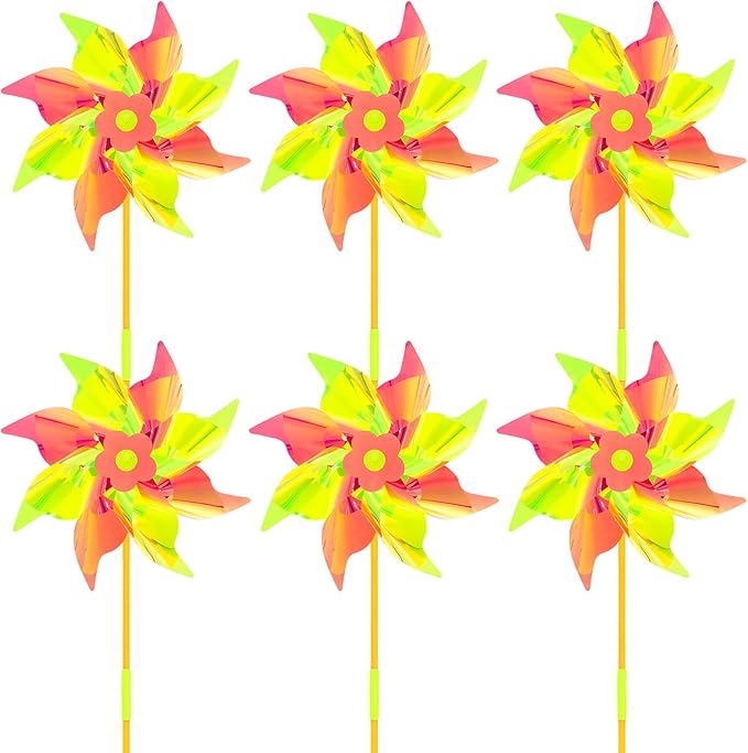 6 Pcs Reflective Pinwheels Wind Spinner for Yard and Garden, Decorative Windmill Toy Pinwheel for Kids, Colorful Garden Wind Spinners Outdoor Party Decorations, Pinwheels to Scare Birds Away