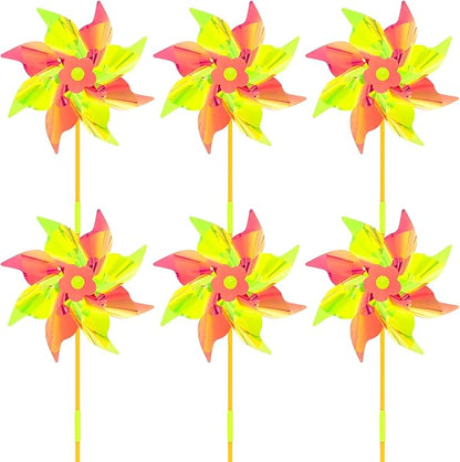 6 Pcs Reflective Pinwheels Wind Spinner for Yard and Garden, Decorative Windmill Toy Pinwheel for Kids, Colorful Garden Wind Spinners Outdoor Party Decorations, Pinwheels to Scare Birds Away