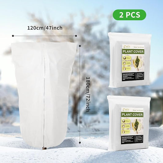 2 Pack 72"x47" Winter Plant Cover Freeze Protection, 3 oz/yd² Warm Shrub Covers with Zipper Drawstring, Frost Cloth Blankets for Fruit Tree Potted Plants Garden Cold Weather Protector