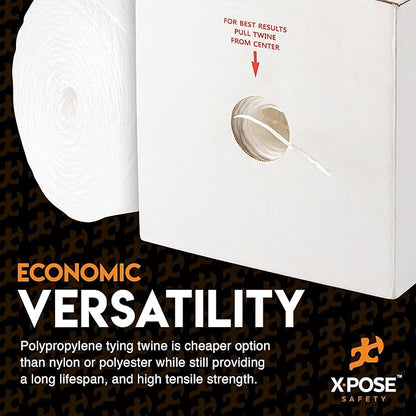 Polypropylene Tying Twine - 3 Ply White Plastic Poly String 2800' Roll - Soft On Hands - Heavy Duty Outdoor & Indoor Tie Line - Baling, Shipping & Bundling Twine, Packaging Rope 2 Pack